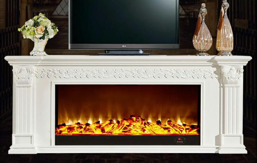 Fire display with wooden table