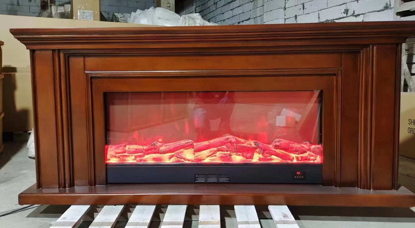 Fire display with wooden table