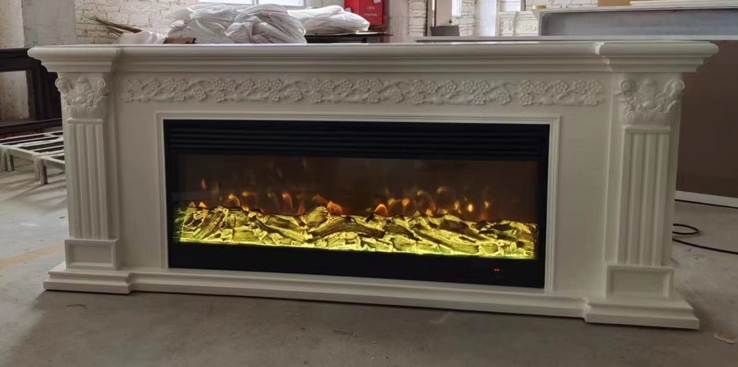 Fire display with wooden table