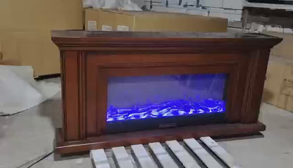 Fire display with wooden table